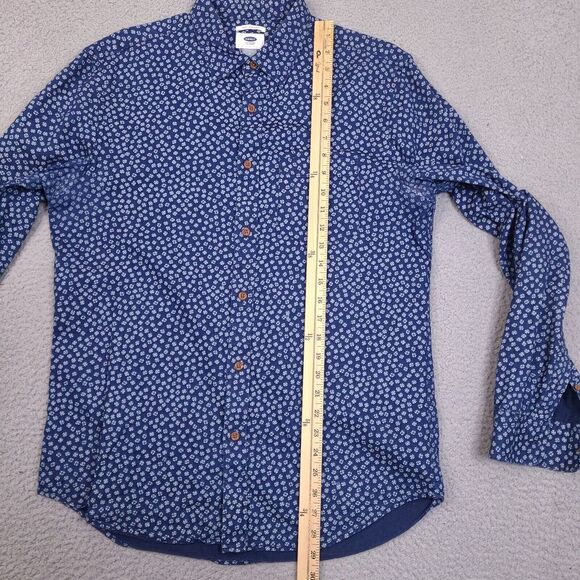 Old Navy Shirt Mens‎ Medium Slim Fit Blue Geometric Long Sleeve Button Down - Picture 10 of 14